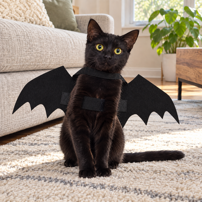 Black Felt Bat Wings Costume for Cats and Small Dogs by The Festive Atelier
