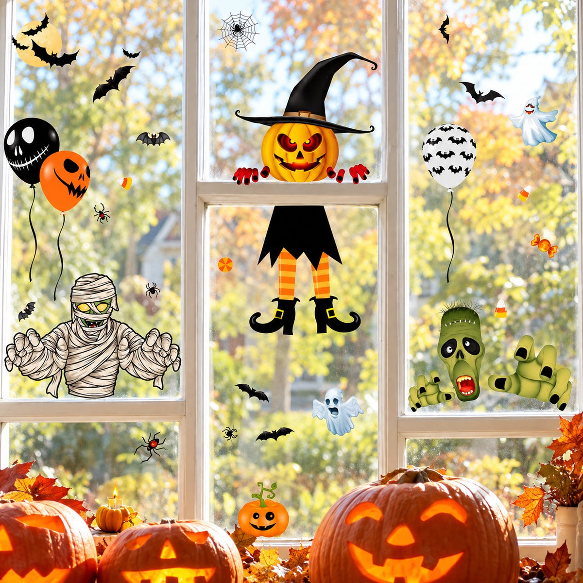 Halloween Window Clings – Pumpkin, Ghost & Spider by The Festive Atelier